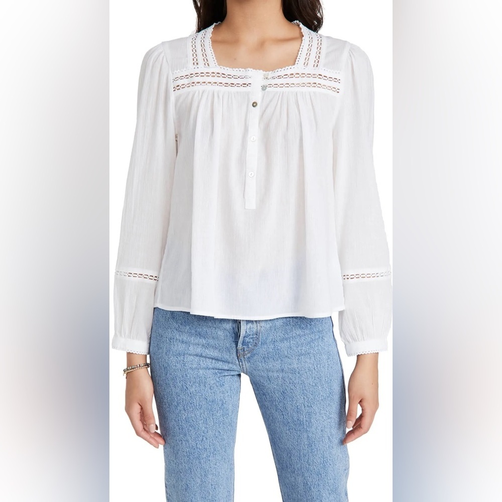 Rails Minnie Eyelet 100% Cotton Blouse in White, size S